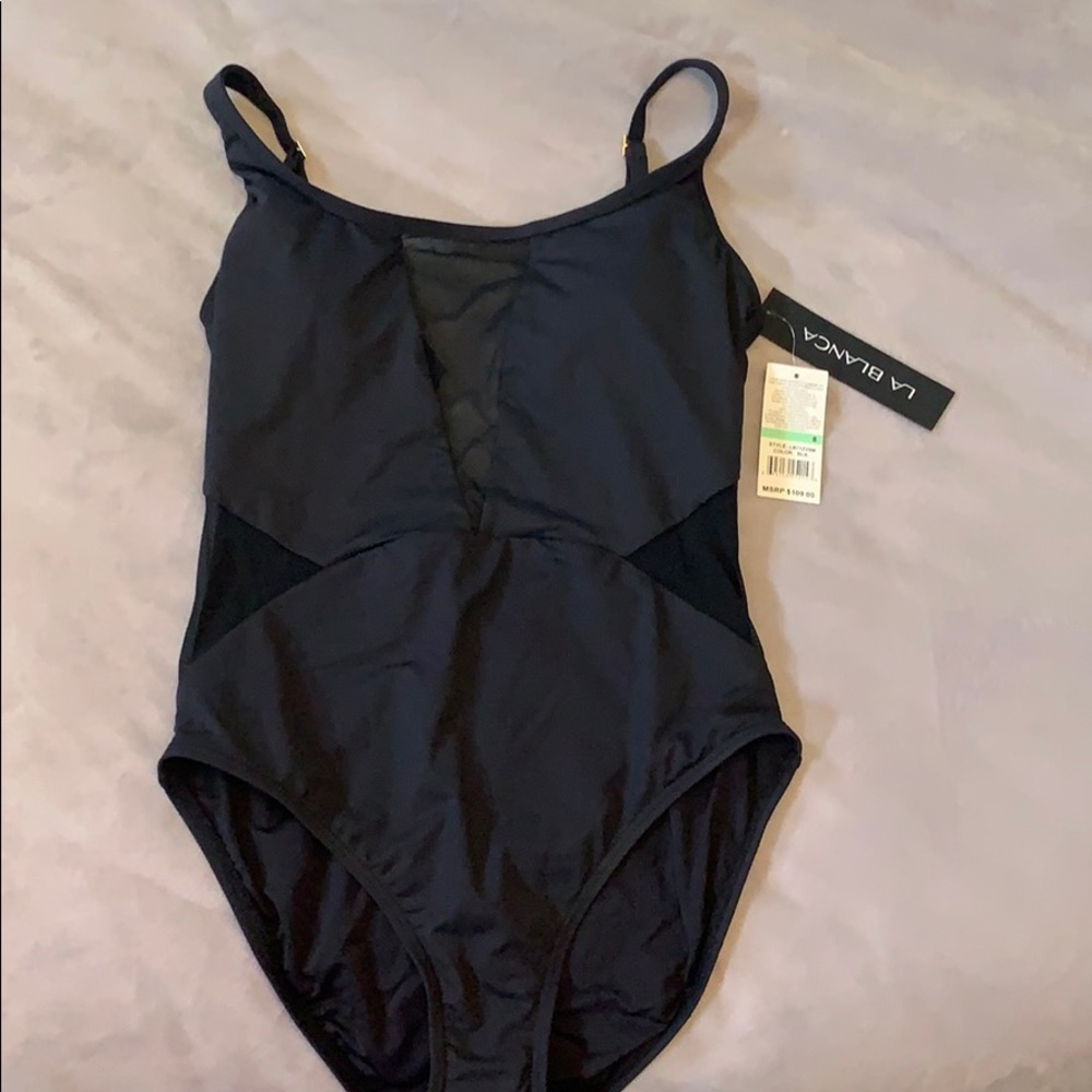 La Blanca Black Mesh Cutout One Piece Swimsuit